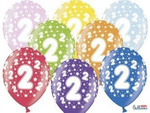Balony lateksowe z nadrukiem '2' na urodziny, Metaliczne Mix, 30cm, 6 szt.